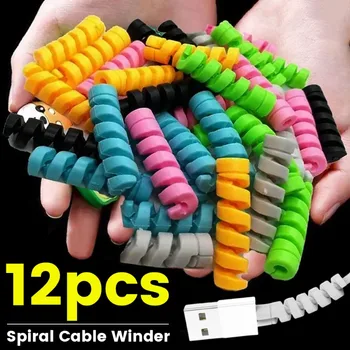 12/1Pcs for iPhone iPad Spiral Cable Winder Protector Saver USB Charging Cord Cable Holder Ties Wire Management Cable Organizer 1