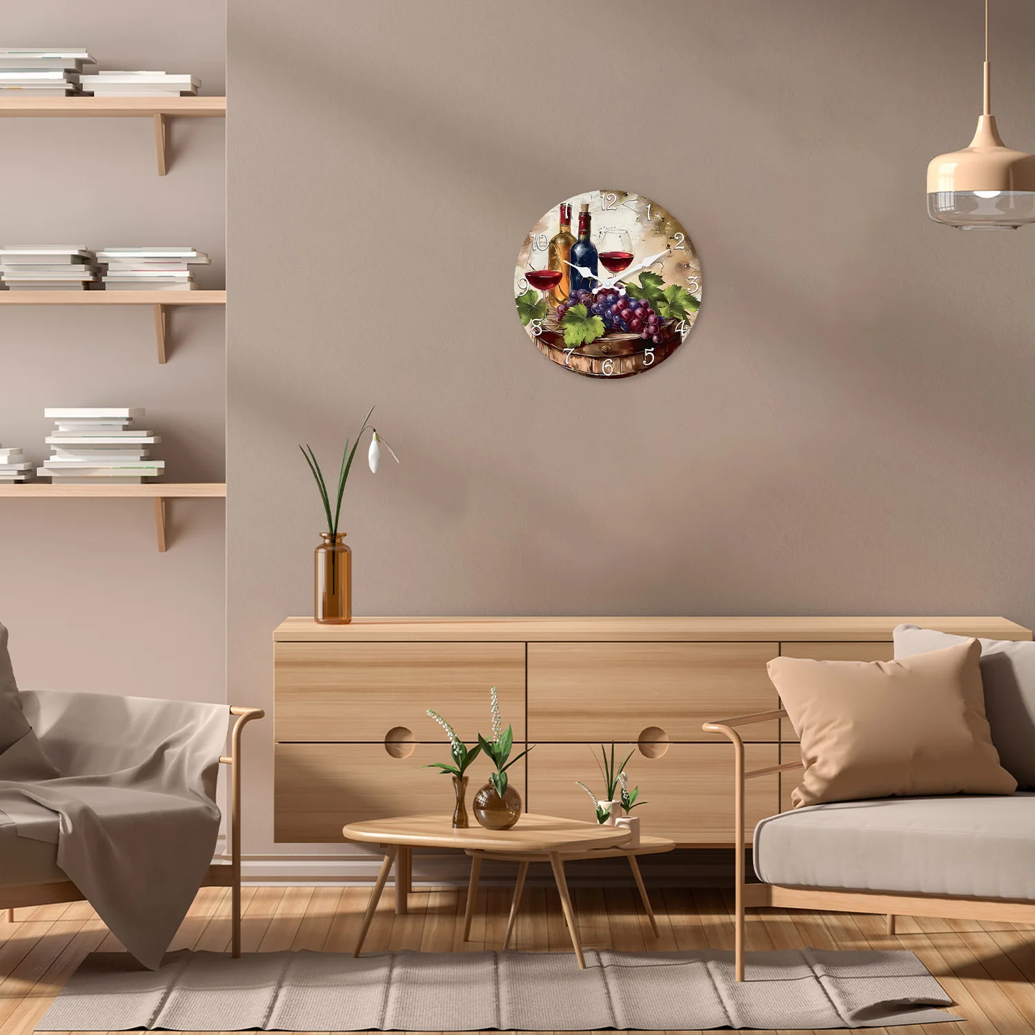 Retro Wine Pattern Wooden Wall Clock – Silent Quartz Home Decor 5