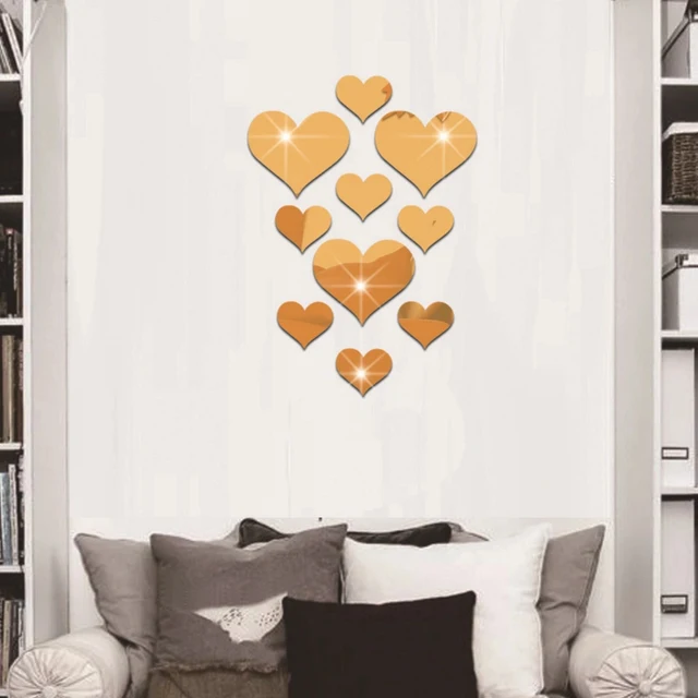 10 pièces/ensemble Durable amour coeur autocollants autocollant Mural miroir Mural 3D décalcomanie Simple bricolage décoratif amovible Paster décoration de la maison 4