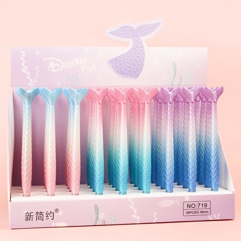 

36PCS Disney ballpoint pen creative cute cartoon mermaid princess pen 0.38mm student stationery signature pen gel pen gift