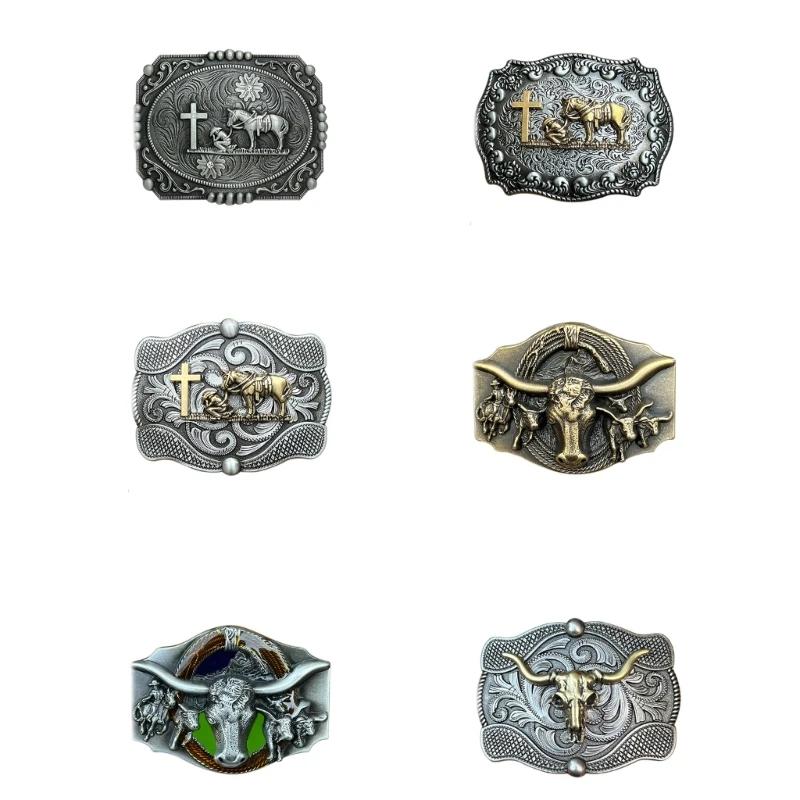 

Y1UB Bull Skull Belt Buckle Cowboy DIY Belt Accessories Multiple Color Can Choose