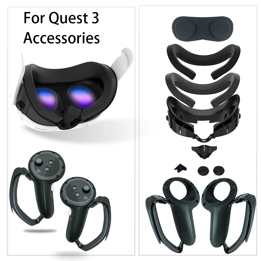 

For Meta Quest 3 Gaming Enhancement Kit For Quest 3 Facial Interface Durable Silicone Controller Covers