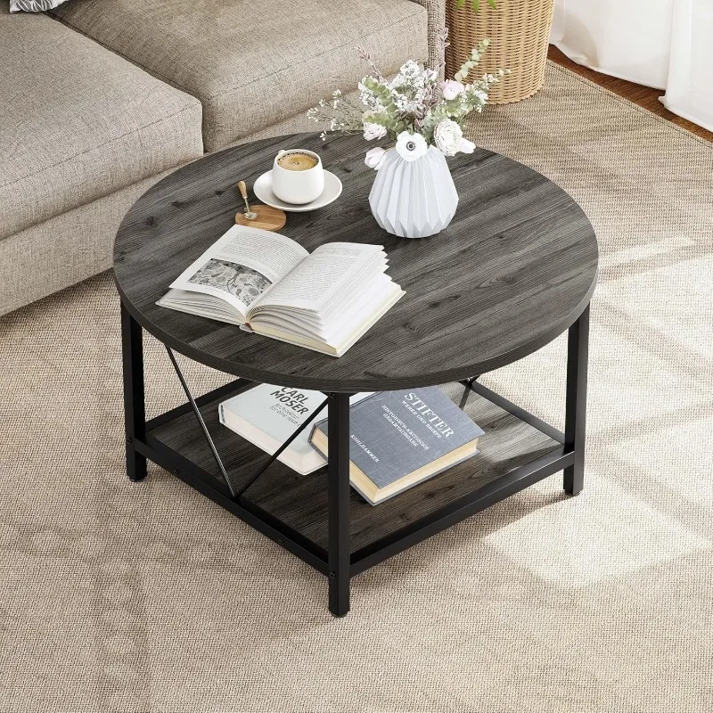 Coffee Tables for Living Room, Round Coffee Table, Small Coffee Table with Storage, 2 Tier Modern Table 5