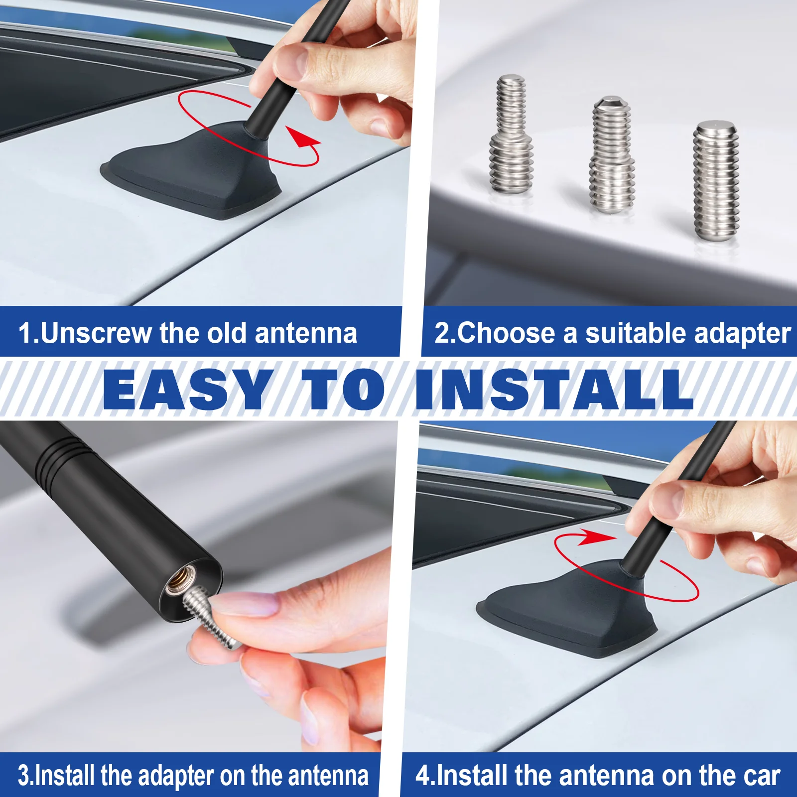 Superbat 6 Inch AM/FM DAB Car Roof Antenna 88-108MHz with 3 Adapter for Enhanced Radio Reception
