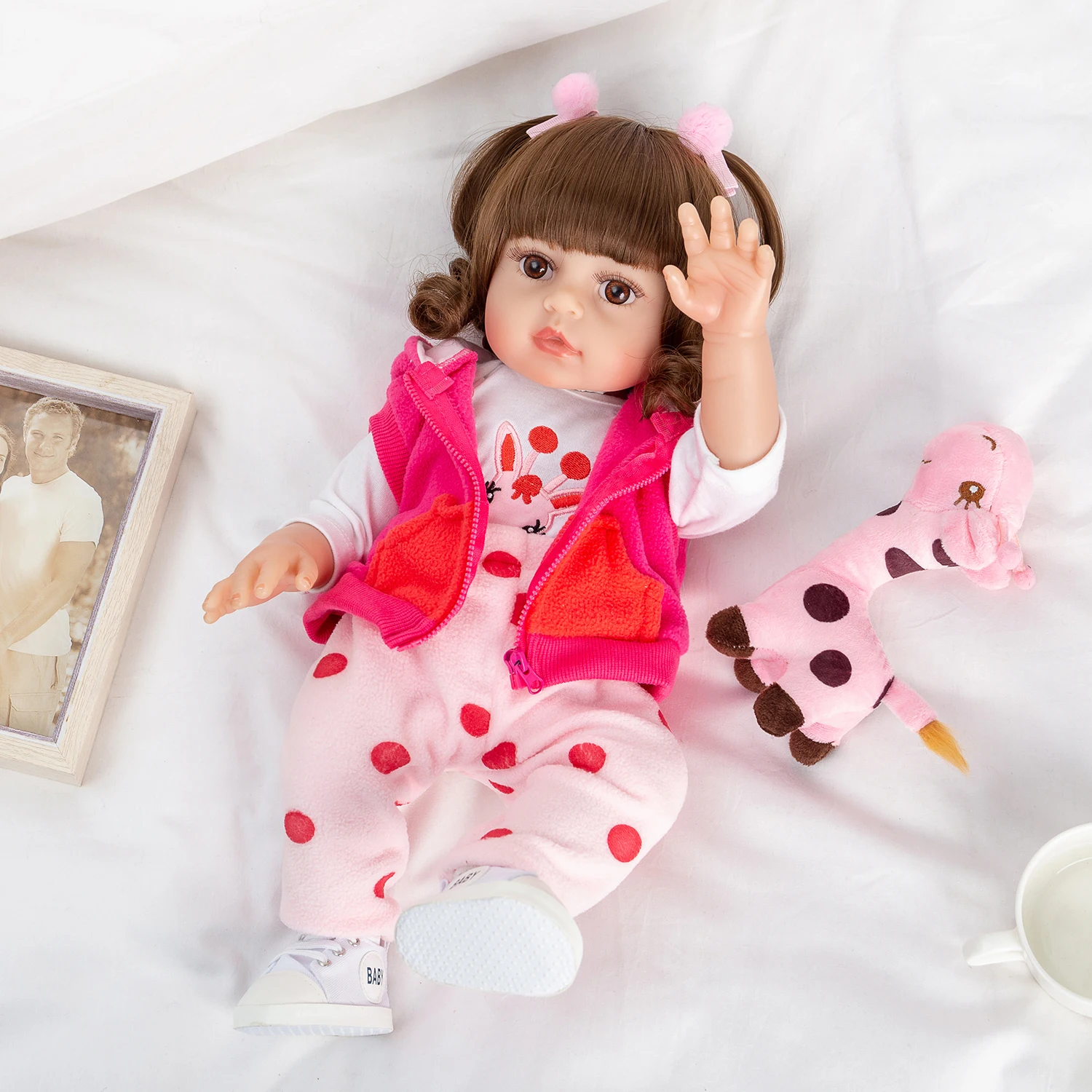 Reborn Baby Doll 48cm Full Silicone Body Can Bath Girl Brown Eyes Giraffe  In Stock Sent