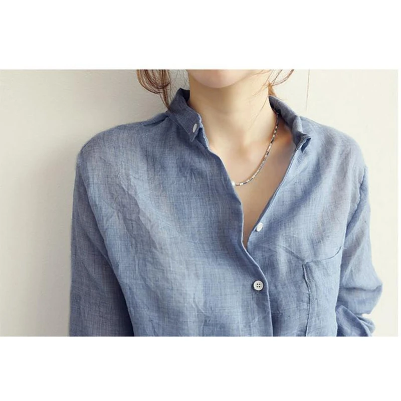 Chemisier Women Tops Fashion Autumn Linen Shirt Long Sleeve Blouse Korean Casual