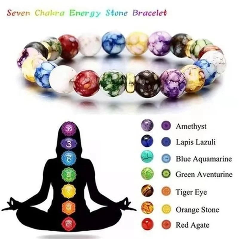 7 Chakras Reiki Healing Stone Bracelet Yoga Balance Energy Volcanic Stones Beads DIY Handmade Jewelry Beaded Bracelets Pulsera
