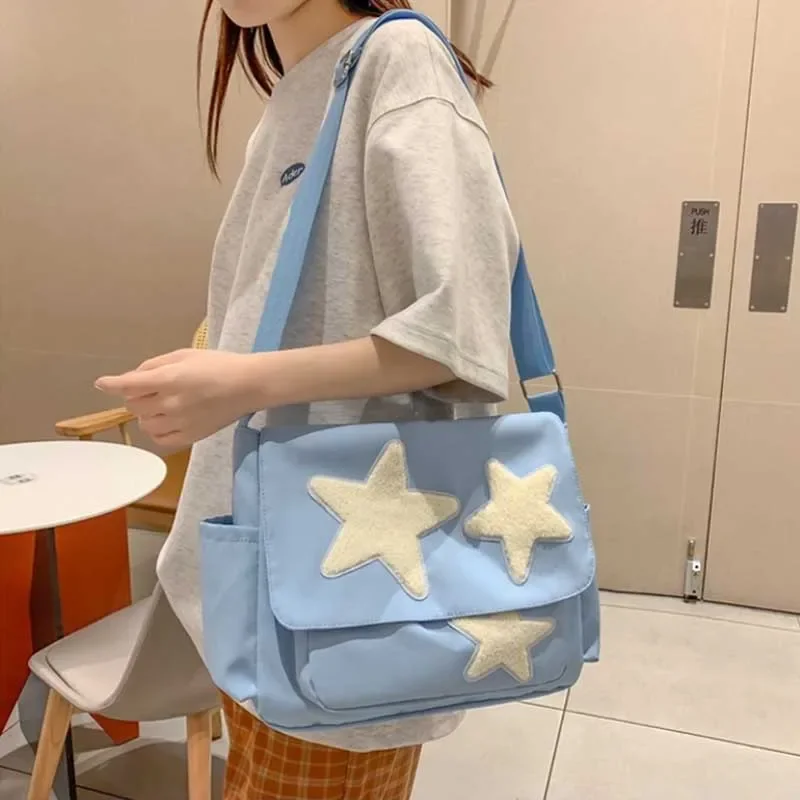 Women Star Pattern Y2k Messenger Bag Casual Tote Lady Simple Large Capacity Shoulder Bag Girl Travel School Bookbag Handbag