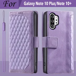 Premium Flip Leather Magnetic Wallet Phone Case - Fits Samsung Galaxy Note 10 Plus for Galaxy Note10 Plus (Style 1 Purple)