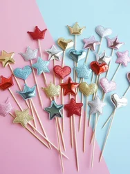 10/20/50pcs Star Cake Topper Colorful Crown Heart Wedding Party Cupcake Topper Baby Boy Girl Happy Birthday Cake Decoration