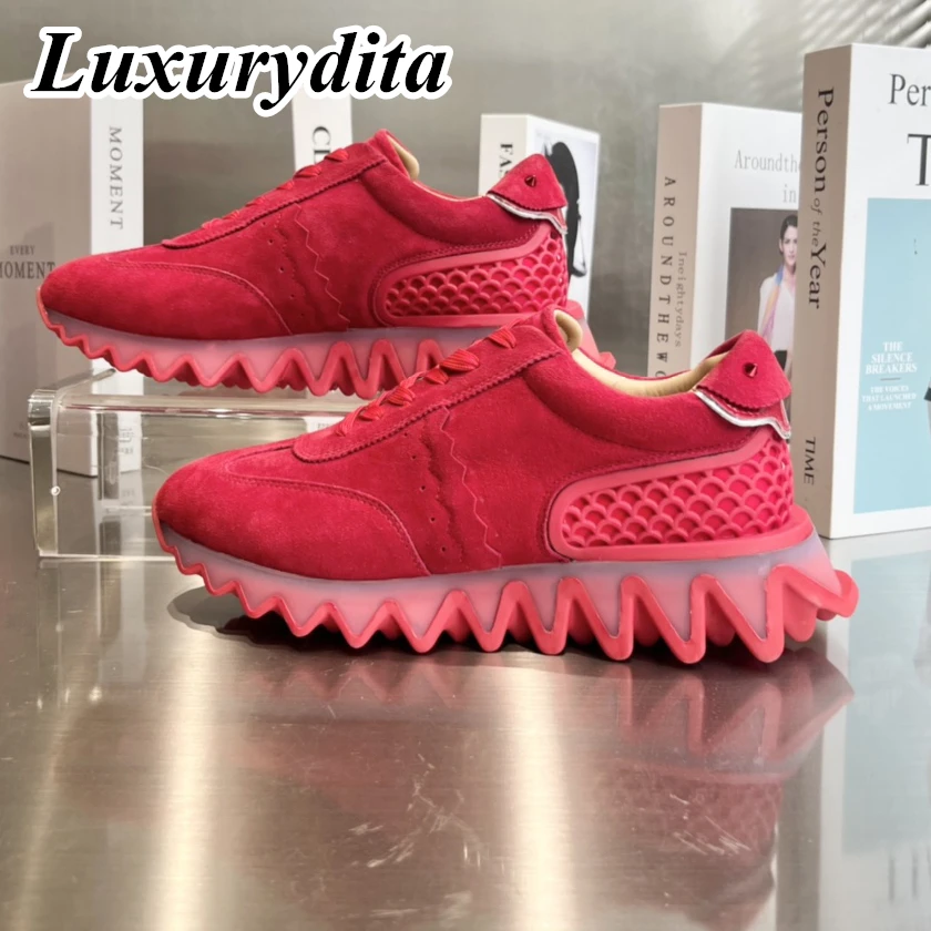 

LUXURYDITA Designer Women Sneakers Luxury Red soled Men Casual Sports shoes Unisex Trainers Real Leather Tennis shoes HJ0564