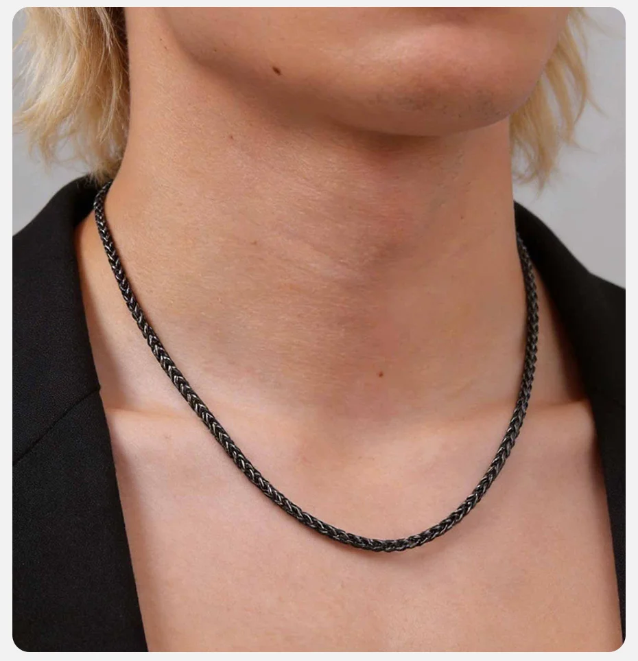 Vnox Schwarz Silber Gold Farbige Edelstahl-Kette 3mm Breite Korbgeflecht-Halskette Schmuckgeschenk für Männer Frauen – Detail 3