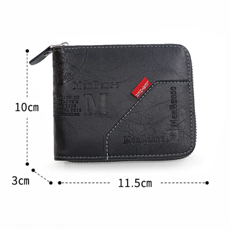 Free Name Engraving New Short Men Zipper Wallets Brand Card Holder Coin Pocket Male Wallet Classic Photo Holder Men's Purses 3