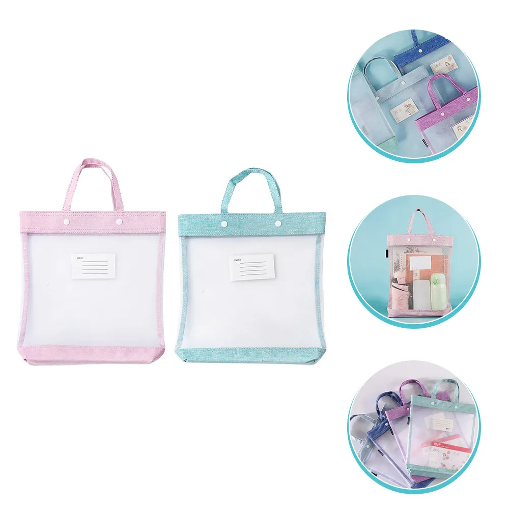 2Pcs 문서 폴더 파일 가방 스냅 버튼 사무실 학교 파일 보관 홀더를위한 휴대용 경량 문서 주최자