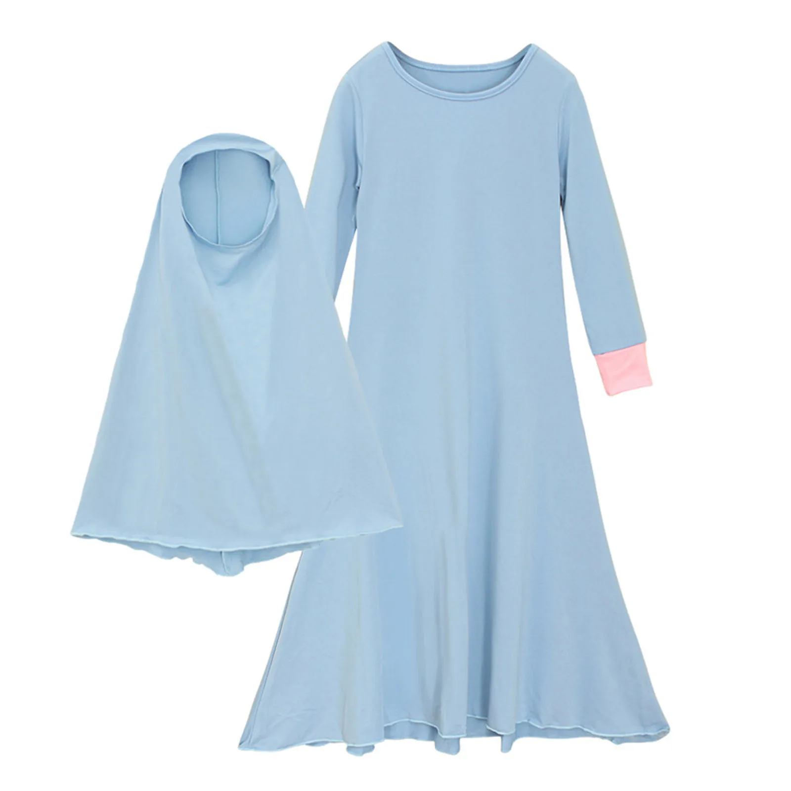 

2 Pieces Set Muslim Girls Princess Dress Kids Abaya Hijab Khimar Niqab Burqa Jilbab Islamic Children Prayer Gown Kaftan Ramadan