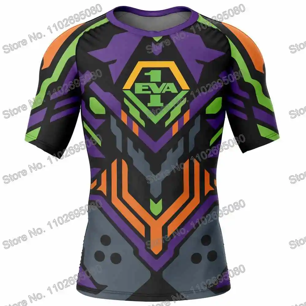 Evangelion Surf Clothing BJJ MMA Men Rash Guard Short Sleeve Diving T-Shirt Tight Swimwear Summer Beach Floatsuit Anime GYM Tops