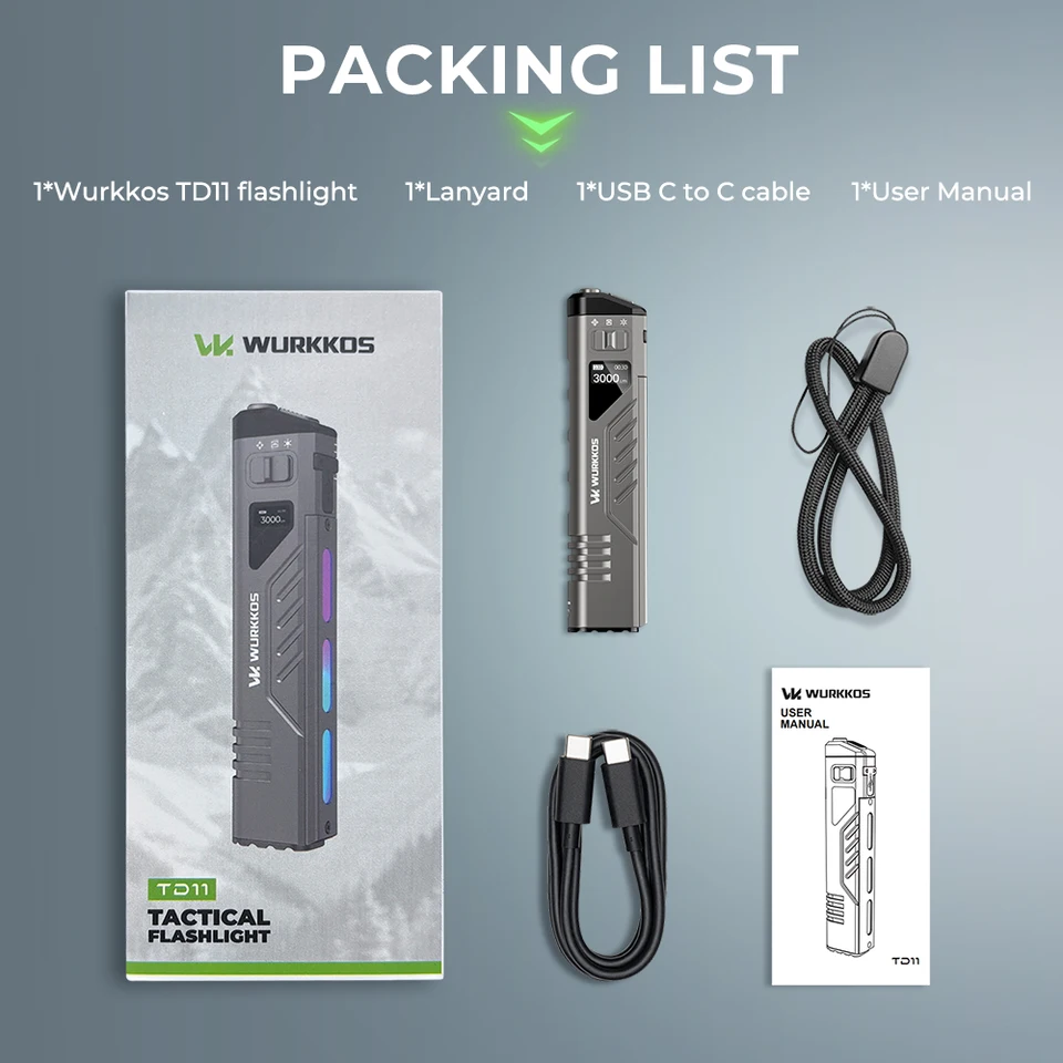 Wurkkos TD11 RGB Tactical Flashlight 3000 Lumens Rechargeable
