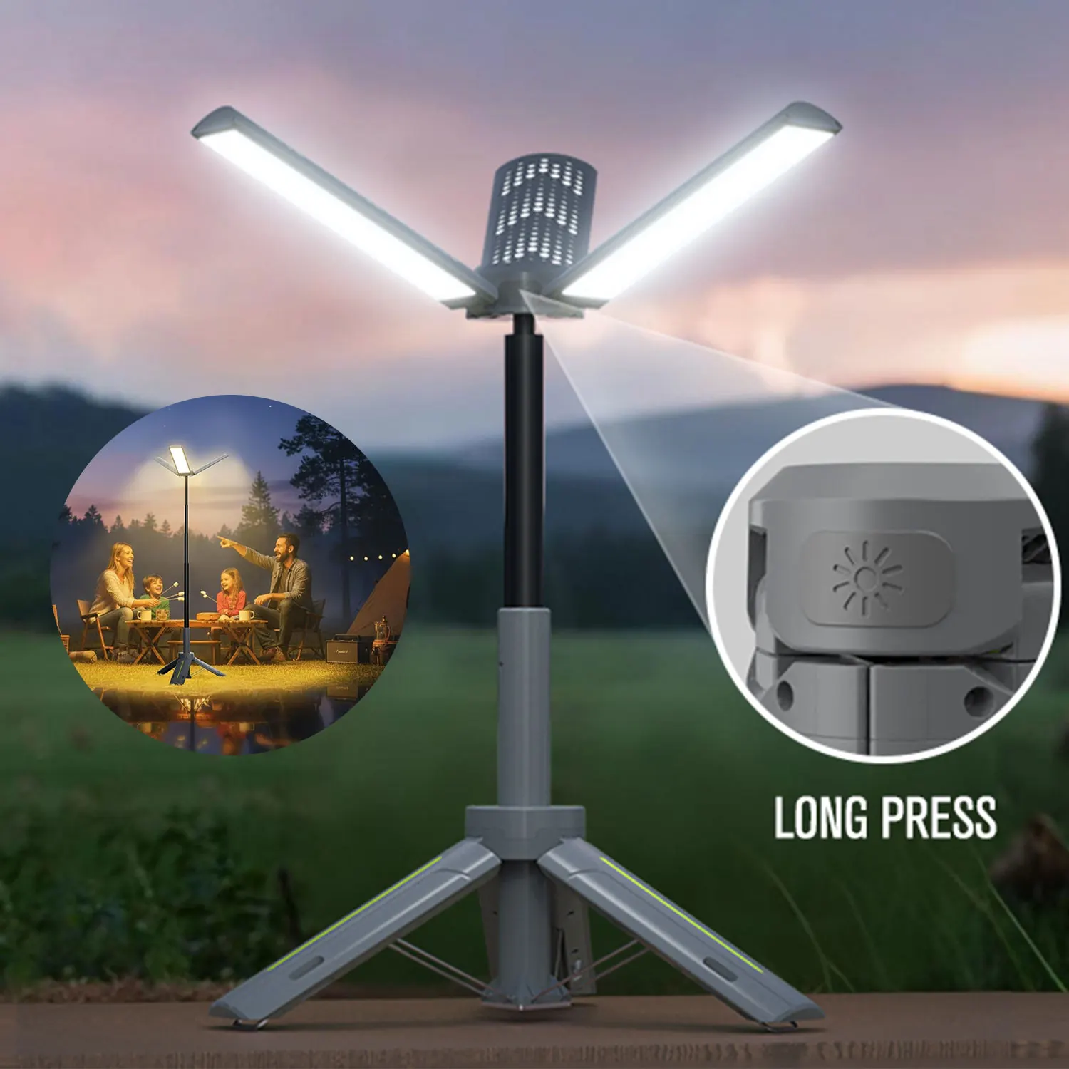 Telescopic Camping Lantern With 40" Stand, 8000mAh Rechargeable Work Light,1000LM Flashlight,Waterproof Tripod Base,Dimmable LED