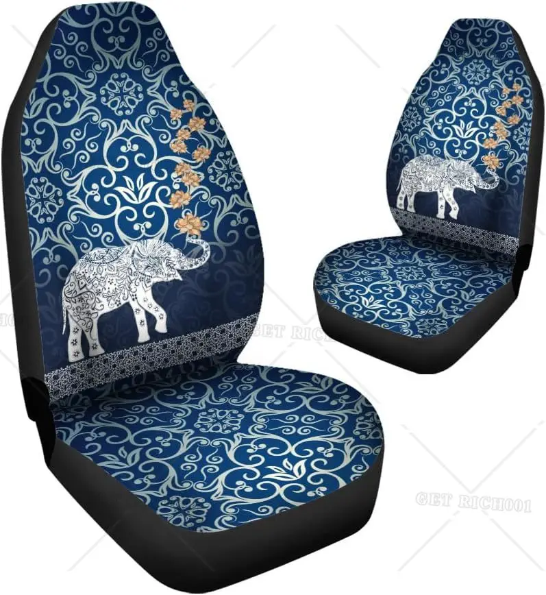 카시트 코끼리 커버, 파란색 코끼리 디자인, 독특한 자동차 앞 좌석 커버, 2 개 세트, 범용, 대부분의 차량 세단에 적합
