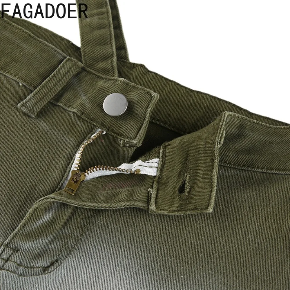 FAGADOER Fashion Gradient Print Denim Shorts Women High Waist Button Skinny Jean Spring New Female Solid Matching Cowboy Bottoms