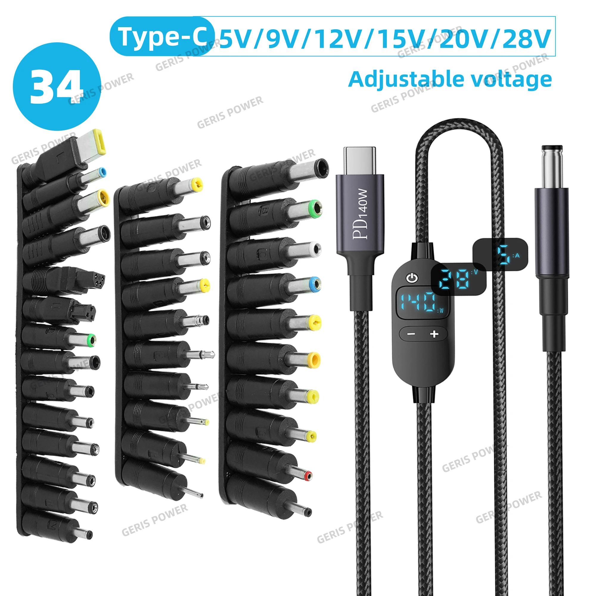ตัวเลือกสินค้า สายแปลงไฟ USB-C เป็น DC 140W ปรับแรงดันได้ 5-28V
