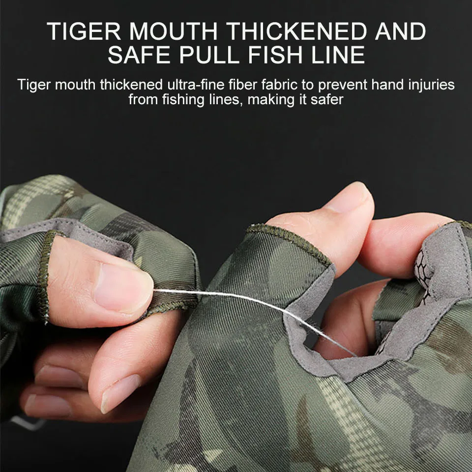 KoKossi 1Pair Summer Outdoor Fishing Gloves Ice Silk Sunscreen Breathable Riding Anti Slip Wear-Resistant Half Finger Gloves Man