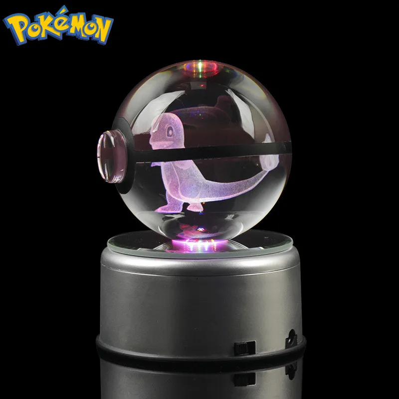 

Pokemon 8cm LED Colorful Base 3D Inner Carving Crystal Ball Anime Pikachu Charizard Mewtwo Decoration OrnamentChildren's ToyGift