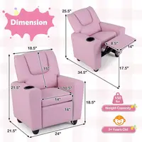 Toddler Recliner Chair with Cup Holder, Adjustable Lounger for Kids, Pink Ergonomic Furniture for Ages 3+ 3