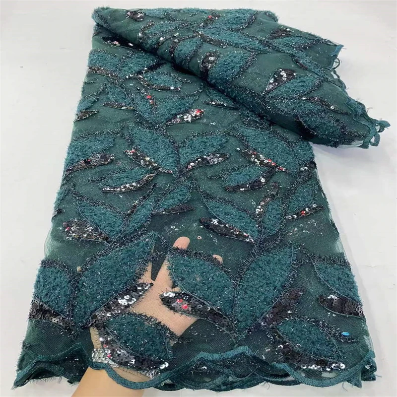 

SJ Lace 2022 High Quality Sequence Tube French Nigerian Sequins Net African Tulle Mesh Lace Fabric For Dress 5 Yards/Lot qx11-88