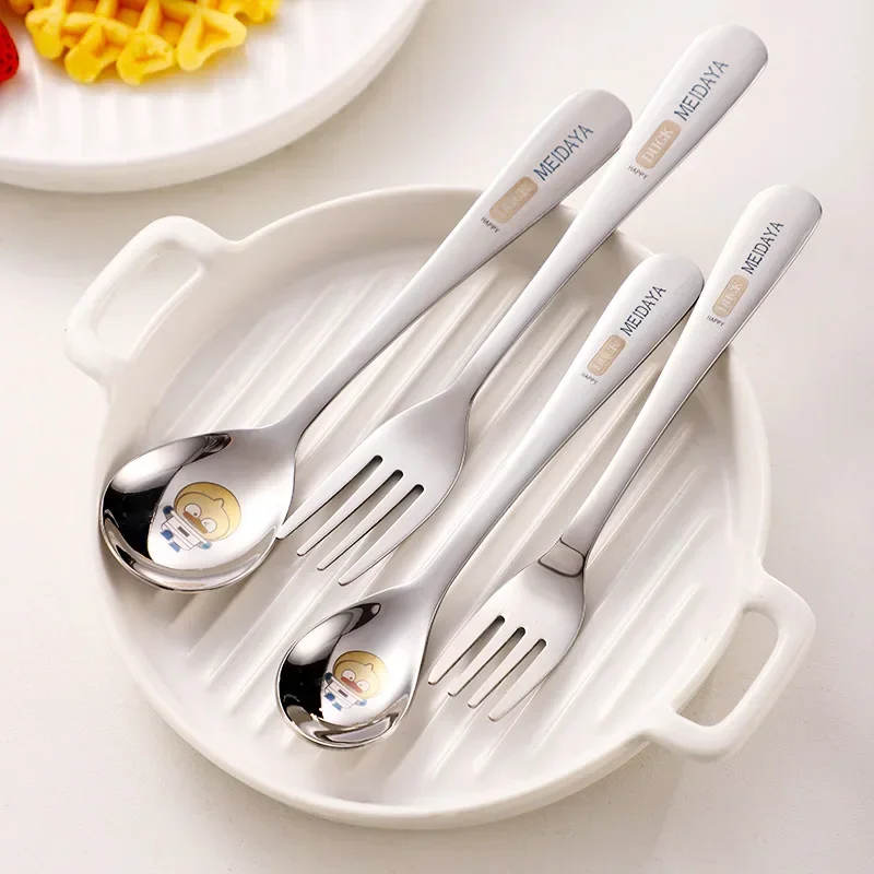 

304 Stainless Steel Baby Children's Spoon Fork Home Rice Soup Spoon High Appearance Level Eating Small Ingots Spoon