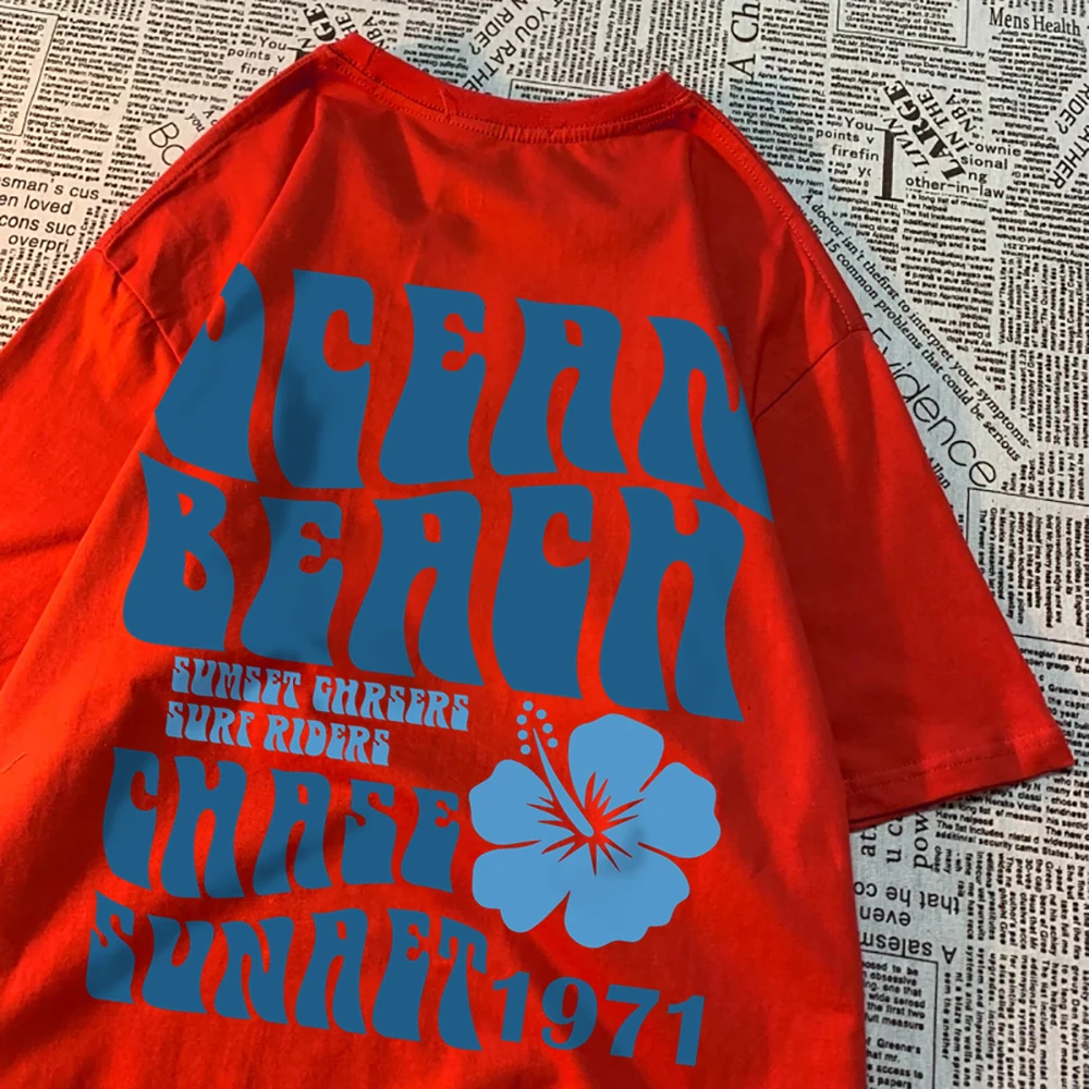 Ocean Beach Chase Sunset 1971 Loose Men Women Tshirts Pattern Tee Clothes Summer T Shirts Harajuku Loose Cotton Couple T-Shirt