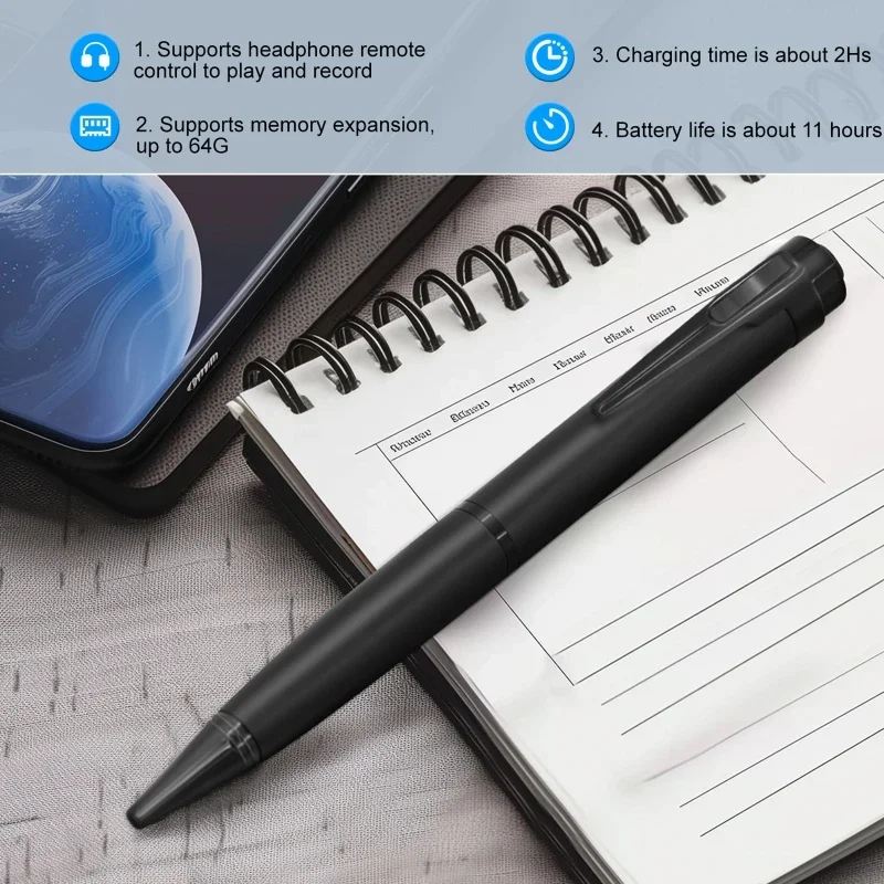 Professional Digital Voice Recorder Pen with Long-Distance Audio Recording and Expandable Storage