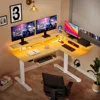 L Shaped Standing Desk with LED Light and Power Outlet, Dual Motor Height Adjustable Electric Standing Desk with Monitor Stand 2