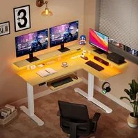 L Shaped Standing Desk with LED Light and Power Outlet, Dual Motor Height Adjustable Electric Standing Desk with Monitor Stand 2
