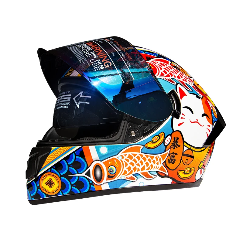 

LVS Helmet for Men and Women All Season Universal Motorcycle Anti Fog Full Helmet Zhaocai Cat Racing Personality Cool