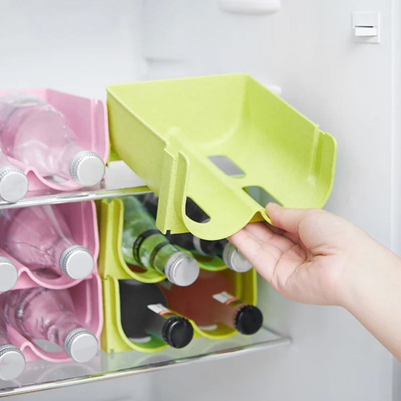 Anti-Fall Stackable Storage Rack Glass Beer Bottle Drink Holder Refrigerator Drawer Beverage Box Can Dispenser Space Saving Tray 4