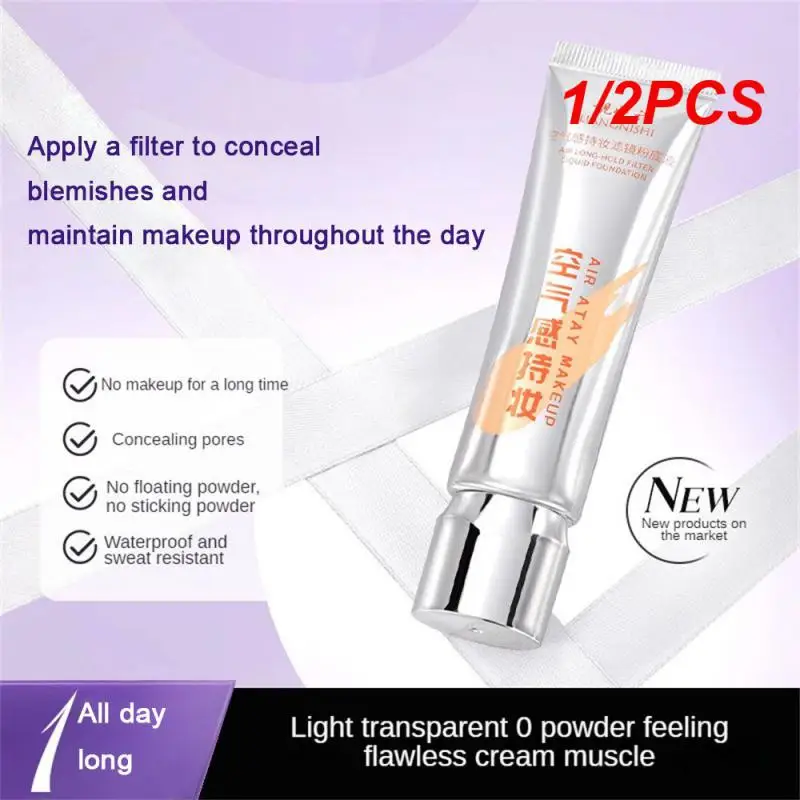 

1/2PCS High Coverage Liquid Foundation Sweatproof No Makeup Cream Waterproof Moisturizing Formula Waterproof Liquid Foundation