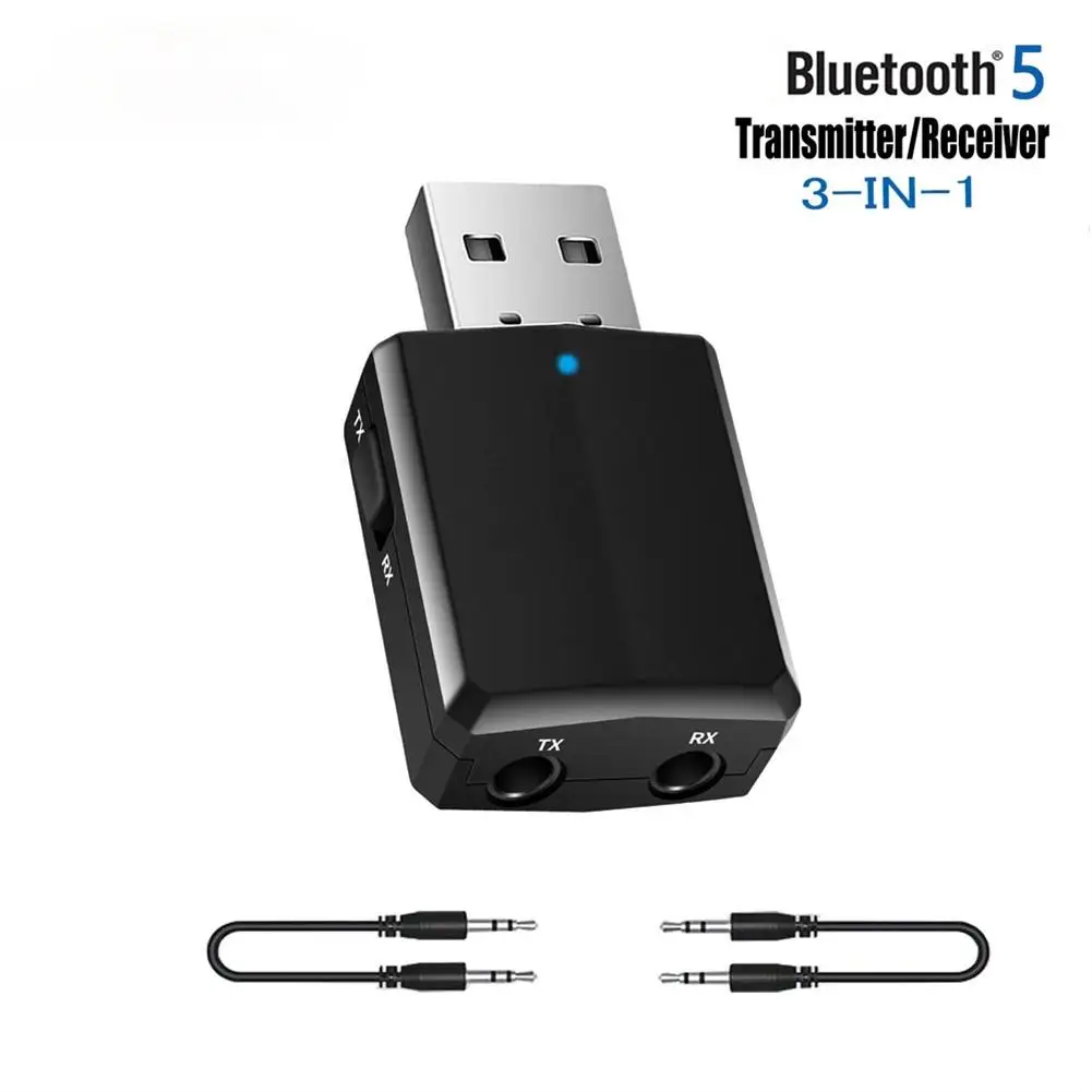 

Usb Bluetooth-compatible 5.0 Transmitter Receiver 3 In 1 Edr Adapter 3.5mm Aux Cable For Tv Pc Stereo Audio