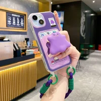 Cartoon Card Bag Wallet Grip tok Holder Phone Case For iPhone 17 16 Pro Max 15 14 13 12 11 Pro Max Pocket Covers With Lanyard