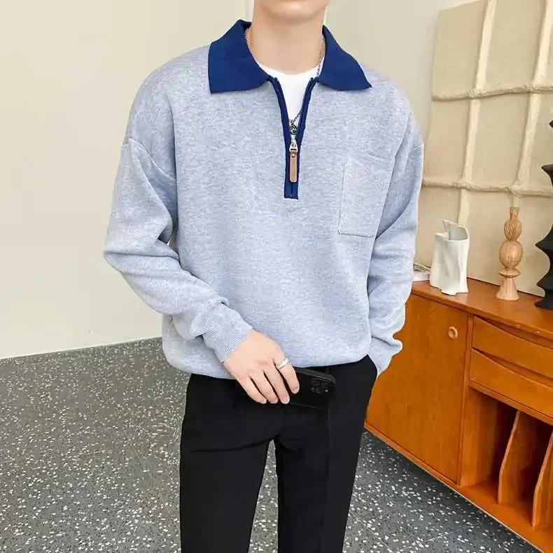 thumbnail image 1 of Suéteres beige con cremallera para hombre, ropa de hombre, suéteres de punto con cremallera para hombre, ropa de hombre, sudaderas de talla grande X, pide una holgada divertida, 1 of 5