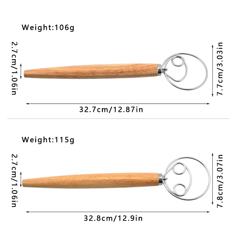 Dough Whisk Danish Stainless Steel Dutch Style Bread Dough Hand Mixer Wooden Handle Kitchen Baking Tools Pastry Blender