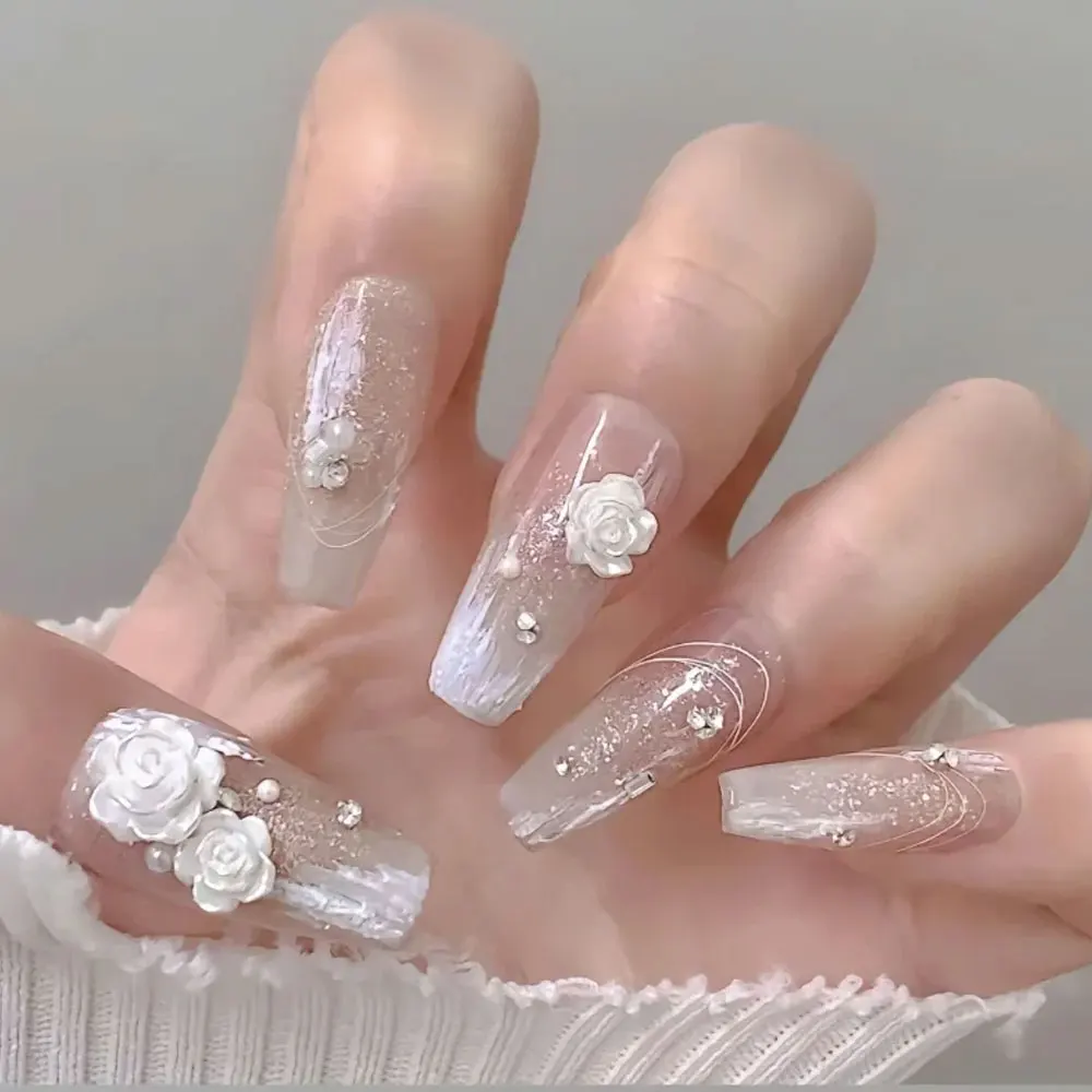 A Box 3D Flower Nail Art Decorations Camellia Rhinestone Crystal Nail Charms Parts For French Nail DIY Accessories 6