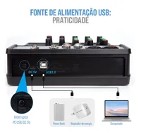TEYUN 4-Channel Professional Sound Mixer Console Mini Audio Mixer Sound Card Computer Input 48v Power USB Computer Record NA4 6