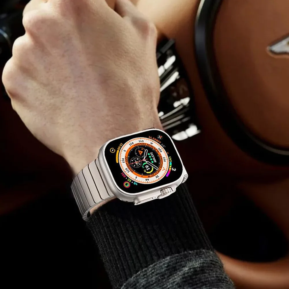 Massives Edelstahlarmband für die Apple Watch-Serie, Schmetterlingsschnalle, One Bead, luxuriöses Metall-Edelstahlarmband – Detail 19