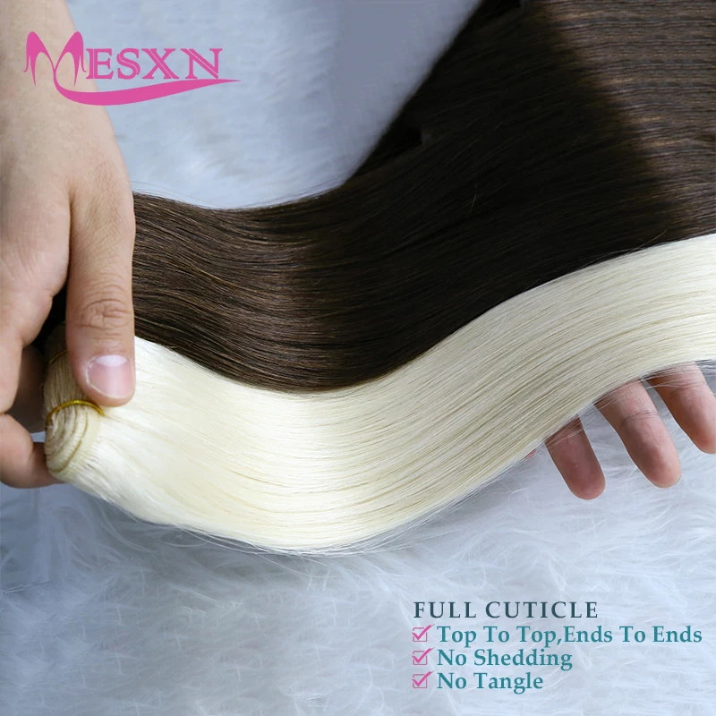 Human Hair Weft Extensions Hair Bundles Brown Blonde Color 100g Sew In Silky Straight Remy Skin Double Weft 14"-24" For Salon human hair extensions