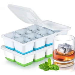 Premium Silicone Large Ice Cube Trays with Lids for Whiskey and Cocktails (1pcs randomcolor)