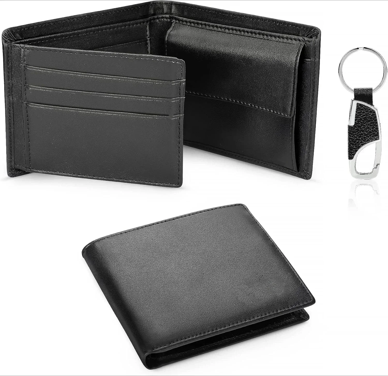 Classic Mens Black Leather Wallets Solid Soft Credit Cards Holders Slim Purses Coin Pocket Banknote Compartments