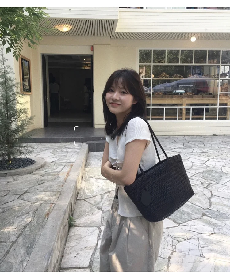 Woven Bags for Women Fashion Top Handle Shoulder Bag Soft Vegan Leather Work Shopper  Beach Travel Tote Bag with Purse