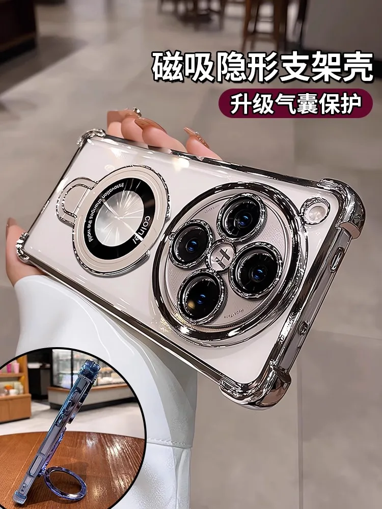 ل OPPO Find X8 Pro حالة حامل مغناطيسي فاخر طلاء وسادة هوائية لينة سيليكون شفافة حماية الكاميرا غطاء مقاوم للصدمات