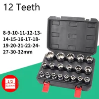 12 Point Teeth Ratchet Socket Head 1/2 inch Drive Universal Socke Set Metric Torx Key Socket for Various Models Nut Removal Tool 1